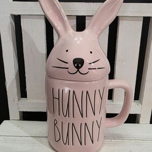 Rae Dunn “Hunny Bunny” Ceramic Mug with Bunny Lid – Like New – Easter